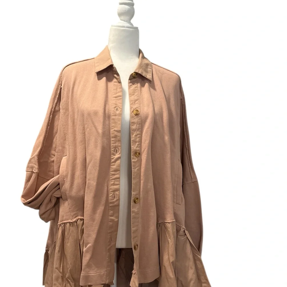 Free People Oversized pink Tunic cardigan with Ruffle Hem xs fits like xxl